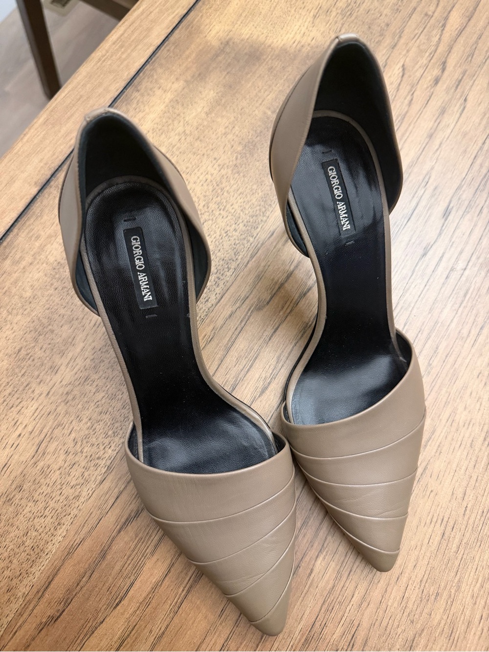 Giorgio Armani Taupe Pointed D'Orsay Leather Pumps